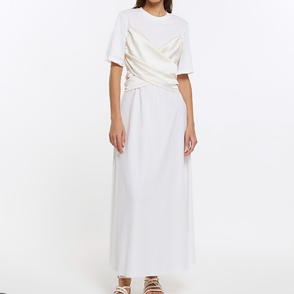 RI Studio Jersey Knit With Satin Wrap Maxi Boho Dress Size Medium